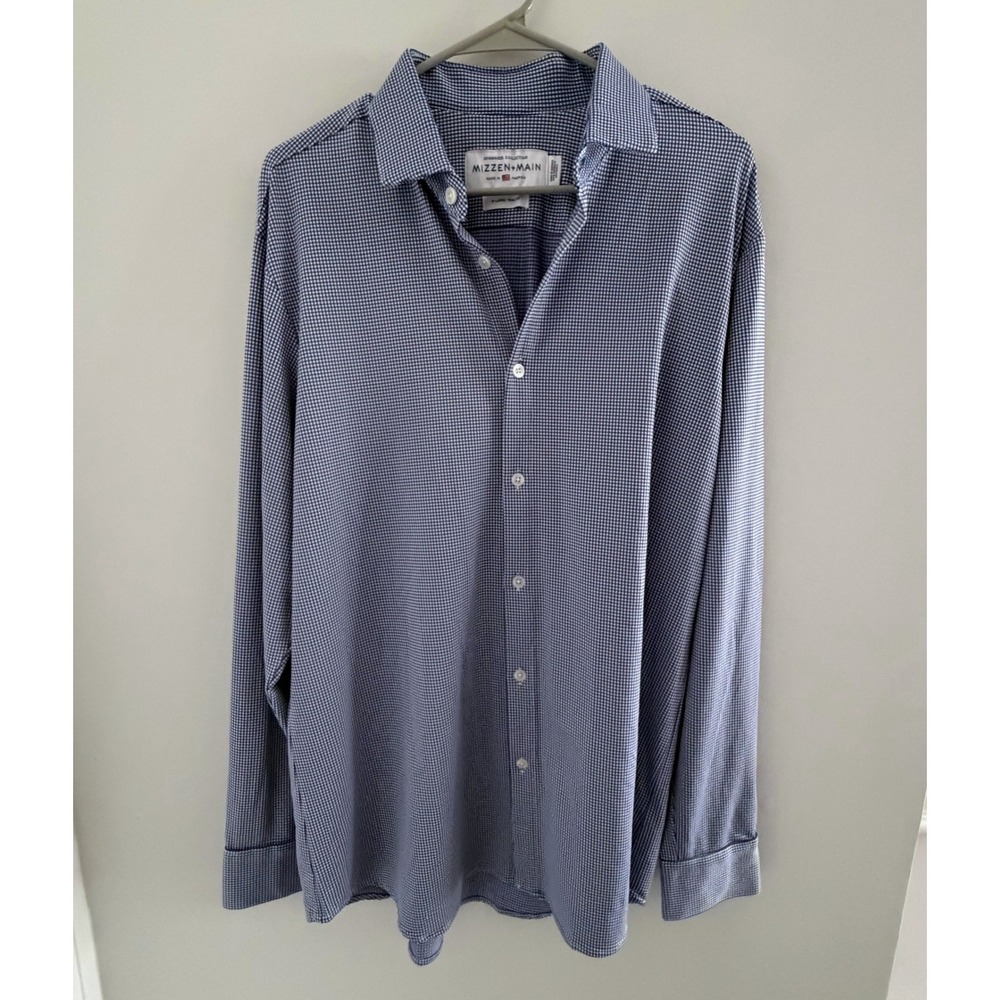 Mizzen+Main Spinnaker Trim Fit Blue Micro Check Performance Shirt XL 20525
